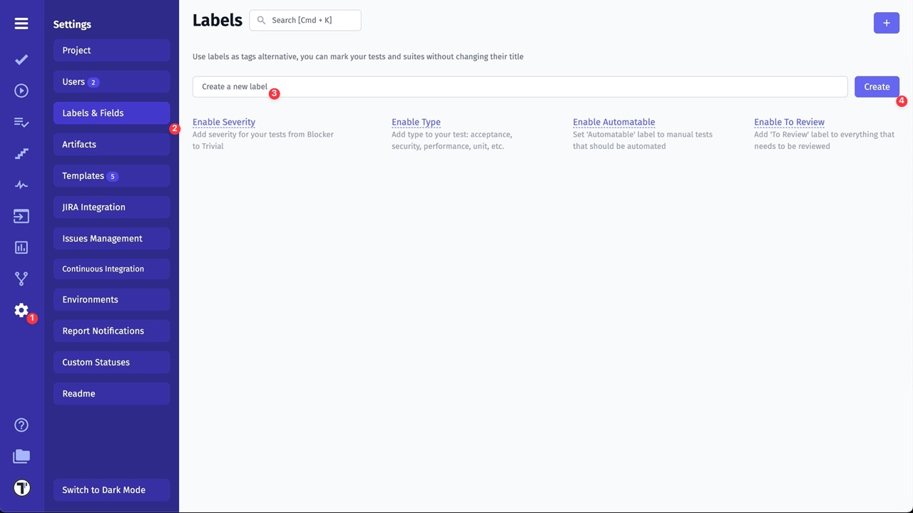 Testomatio - Add Label