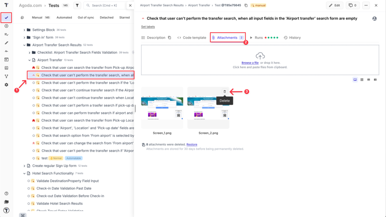 Testomat.io - Delete attachment