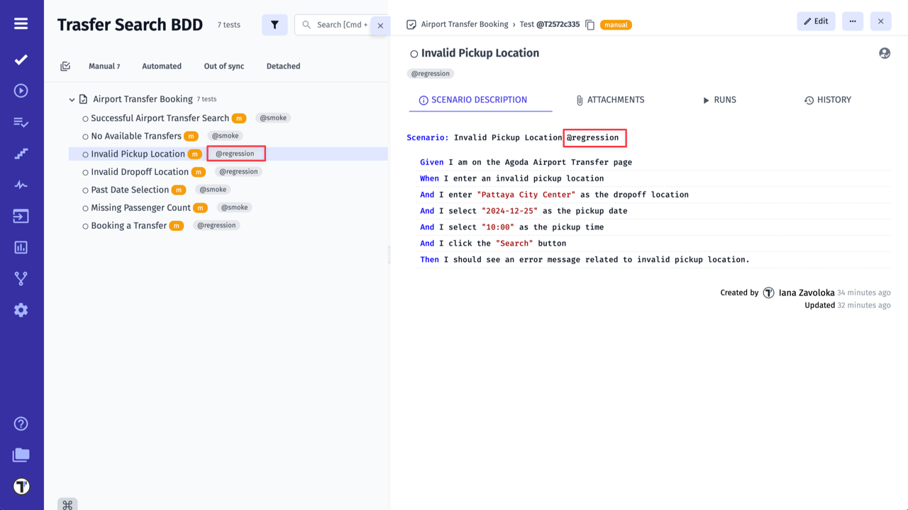 Testomatio - Tag in BDD